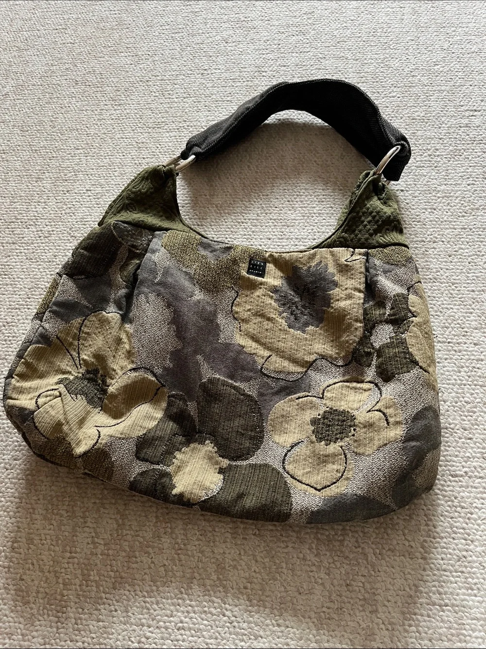 1154 Lill Studio Olive Green and Gray Floral Patchwork Shoulder Bag